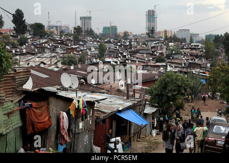 Slum with corrugated-iron huts on the outskirts, Addis Ababa, Ethiopia Stock Photo