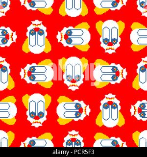 Scary clown pixel art pattern. 8 bit background. Digital nightmare ornament Vector Stock Vector