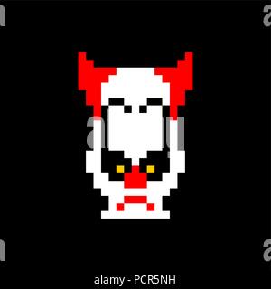 Scary clown pixel art. Terrible 8 bit eyes. Digital nightmare Vector illustration Stock Vector