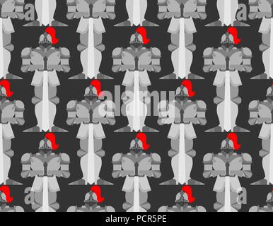Knight pattern seamless. Metal armor warrior ornament. Iron armor background. Vector illustration Stock Vector