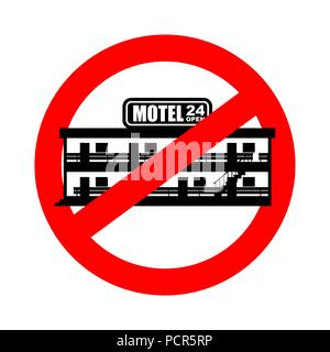 Stop motel. Ban mini hotel. Red prohibitory road sign. Vector illustration Stock Vector