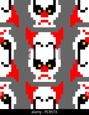 Scary clown pixel art pattern. 8 bit background. Digital nightmare ornament Vector Stock Vector