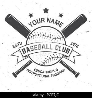 Baseball club badge. Vector illustration. Concept for shirt or logo, print, stamp or tee. Vintage typography design with baseball bats and ball for baseball silhouette. Stock Vector