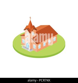 Isometric church icon. For web design and application interface, also useful for infographics. Vector illustration. Catholic Church landscape 3d. Stock Vector
