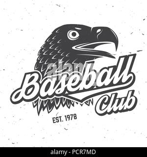 Baseball club badge. Vector illustration. Concept for shirt or logo, print, stamp or tee. Vintage typography design with golden eagle and baseball club text silhouette. Stock Vector