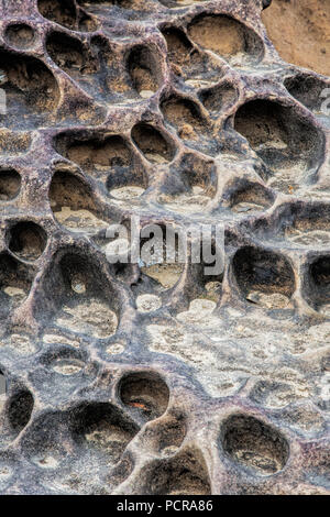 Honeycomb weathering patterns in the limestone within the Yehliu Geological Park known to geologists as the Yehliu Promontory, forms part of the Dalia Stock Photo