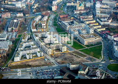 Grüne Mitte Essen on the campus of the University of Essen, in the foreground building area for the new media center of the Funke Group, Essen, Ruhr area, North Rhine-Westphalia, Germany Stock Photo