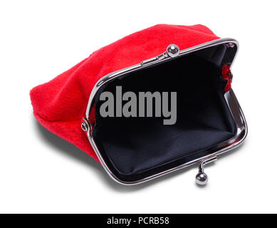 Open Red Velvet Coin Purse Isolated on White. Stock Photo
