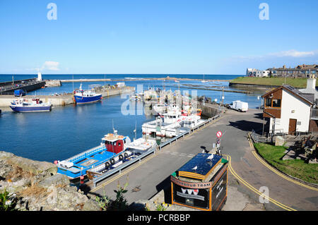 Fishing boats in Seahouses harbour on the Northumberland Coast in Northumbria Stock Photo