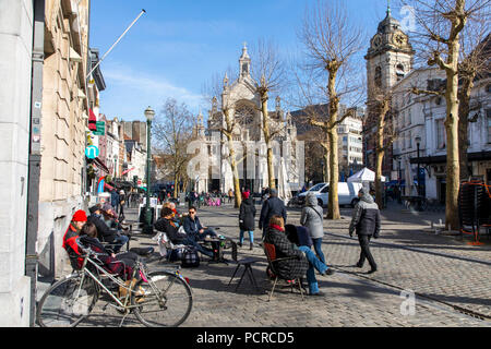 Place Sainte-Catherine, church, restaurants, trendy district, Brussels, Belgium, Stock Photo