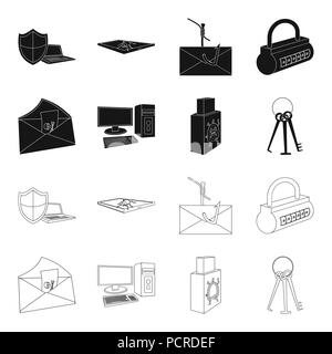 Virus, monitor, display, screen .Hackers and hacking set collection icons in black,outline style vector symbol stock illustration . Stock Vector