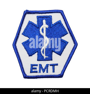 Medical EMT Uniform Patch Isolated on a White Background. Stock Photo