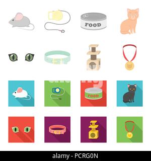 Cat eyes, a collar, a house for a cat, a medal on a ribbon.Cat set collection icons in cartoon,flat style vector symbol stock illustration . Stock Vector