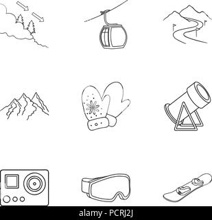 Ski resort set icons in outline style. Big collection of ski resort vector symbol stock Stock Vector