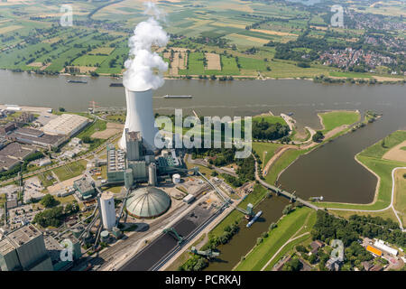 STEAG power plant, Duisburg-Walsum, coal power plant on the Rhine River, aerial view of Duisburg Stock Photo