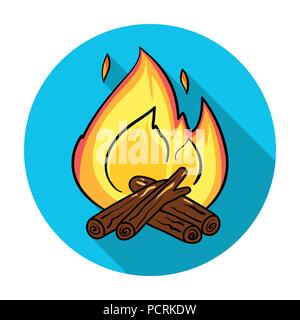 Campfire icon in flat design isolated on white background. Fishing symbol stock vector illustration. Stock Vector
