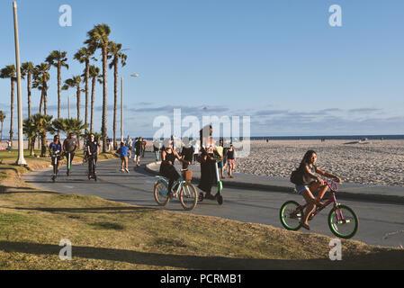 The Strand Bike Path between Venice Beach and the Santa Monica Pier. Stock Photo