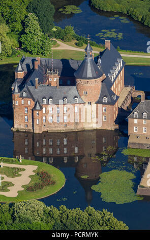 Water castle Anholt in private ownership of the princes of Salm-Salm, Anholt castle, Anholt, aerial view of Isselburg, Lower Rhine Stock Photo