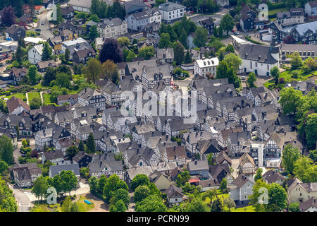 Am Alten Flecken, old town of Freudenberg, half-timbered houses, aerial view of Freudenberg Stock Photo