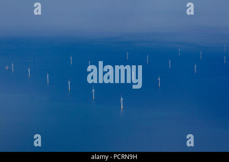 Aerial view, wind farm EnBW Baltic 1, offshore wind farm in Baltic Sea off the coast of Mecklenburg-Western Pomerania, north of the peninsula Fischland-Darß-Zingst, wind power plant, wind energy, Darßer Ort, Baltic Sea, Mecklenburg-West Pomerania, Germany, Europe Stock Photo