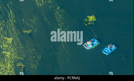 Aerial view, Kemnader reservoir with algae growth and pedal boats, Witten, Ruhr area, North Rhine-Westphalia, Germany, Europe Stock Photo