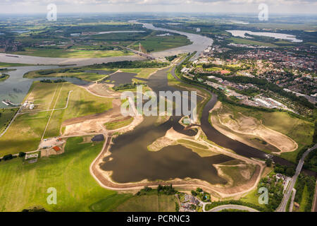 Aerial view, Lippe mouth, reconstruction, Lippeverband, Wesel, Ruhr area, Lower Rhine, North Rhine-Westphalia, Germany, Europe Stock Photo