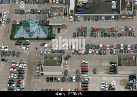 Aerial view, Rhein-Ruhr-Center at the A40, roof parking lot, parking space, Mülheim an der Ruhr, Ruhr area, North Rhine-Westphalia, Germany, Europe Stock Photo