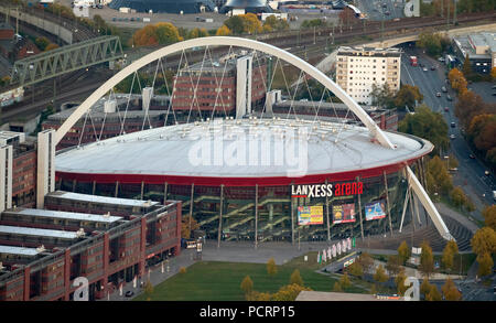 Aerial view, LANXESS arena, multifunctional arena in the Deutz district of Cologne, ice hockey club Kölner Haie, Kölnarena, Cologne, Rhineland, Cologne Bay, North Rhine-Westphalia, Germany, Europe Stock Photo