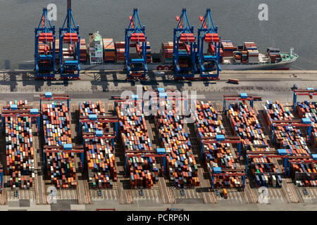 Aerial view, container port, Waltershofer port, container ships, Eurogate, Eurogate Container Terminal, Port of Hamburg, Hamburg, Hamburg, Germany, Europe Stock Photo