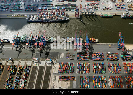 Aerial view, container port, Waltershofer port, container ships, Eurogate, Eurogate Container Terminal, Port of Hamburg, Hamburg, Hamburg, Germany, Europe Stock Photo