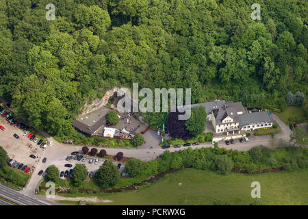 Aerial View, Hoennetal, Hoenneverlauf, Event Venue, Balver cave, Balve, Sauerland, North Rhine-Westphalia, Germany, Europe Stock Photo