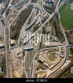 Aerial view, Wattenscheid, motorway junction Donezkring and A40, motorway conversion, motorway extension, Bochum-Stahlhausen, construction site, Bochum, Ruhr area, North Rhine-Westphalia, Germany, Europe Stock Photo