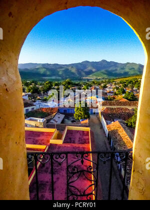 View from the bell tower of the Convent of San Francisco de Asis church over the city of Trinidad, Cuba, Stock Photo