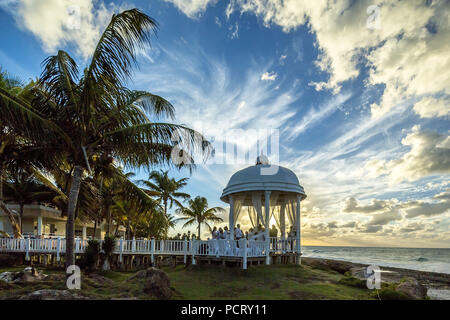 Wedding pavilion at the beach of Varadero with sunset in the hotel complex Paradisus Varadero Resort & Spa, Varadero, Cuba, Matanzas, Cuba, Central America Stock Photo