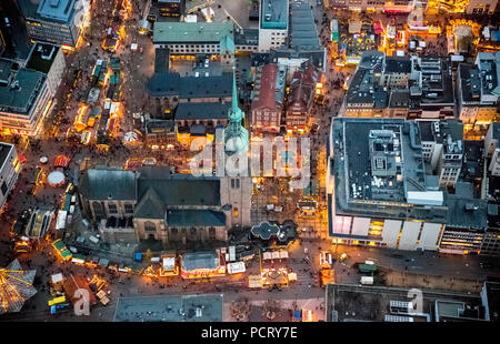 Reinoldikirche (church) and Christmas market in Dortmund, aerial view, Ruhr area Stock Photo