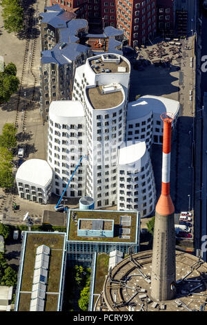 Aerial photo, Gehry Buildings Dusseldorf, Medienhafen port, Dusseldorf, Rhineland, North Rhine-Westphalia, Germany, Europe Stock Photo
