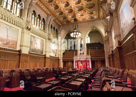 Ottawa, Ontario, Canada.  Senate Chamber in Centre Block building on Parliament Hill, home of Canada's federal government. Stock Photo