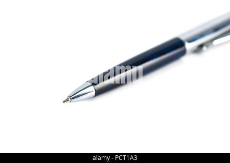Blue ballpoint pen isolated on white background. Stock Photo