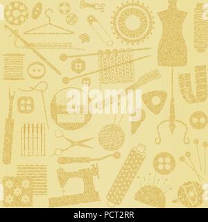 Beige vintage sewing and needlework related seamless pattern background Stock Vector