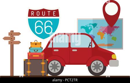 car with travel set icons Stock Vector