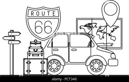 car with travel set icons Stock Vector