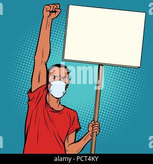 African man protesting in mask Stock Vector