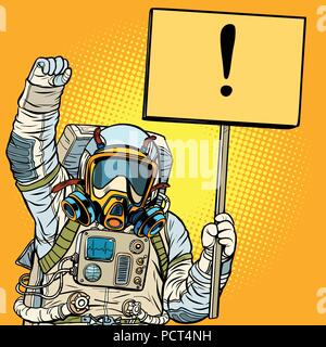 astronaut in gas mask protesting against air pollution. Ecology  Stock Vector