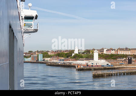 Ferry from IJmuiden in the Netherlands arriving in Newcastle harbor Stock Photo