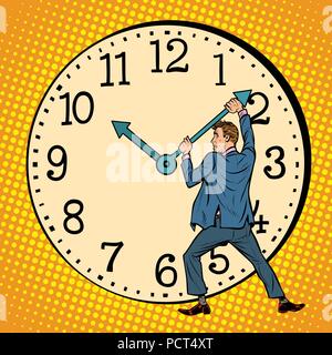 man wants to stop the clock. Time management Stock Vector