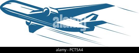 Aircraft, airplane, airline logo or label. Journey, air travel, airliner symbol. Vector illustration Stock Vector