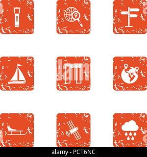 Satellite weather icons set, grunge style Stock Vector