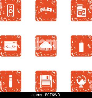 Encryption icons set, grunge style Stock Vector