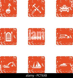 Technical component icons set, grunge style Stock Vector