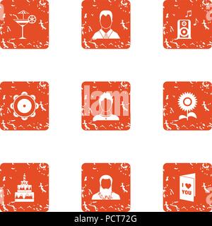 Betrothal icons set, grunge style Stock Vector